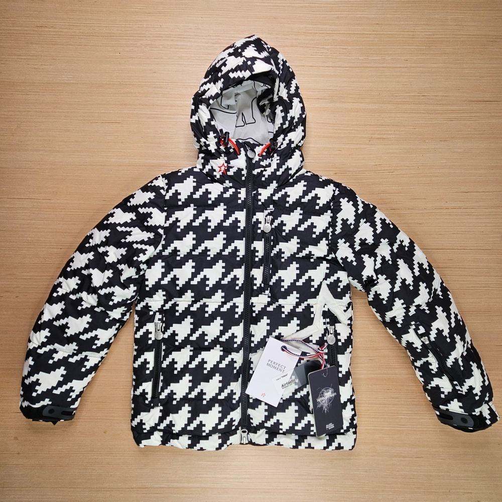 Perfect Moment Super Mojo Jacket Kid Y6 Black Snow White Houndstooth Puffer NEW
